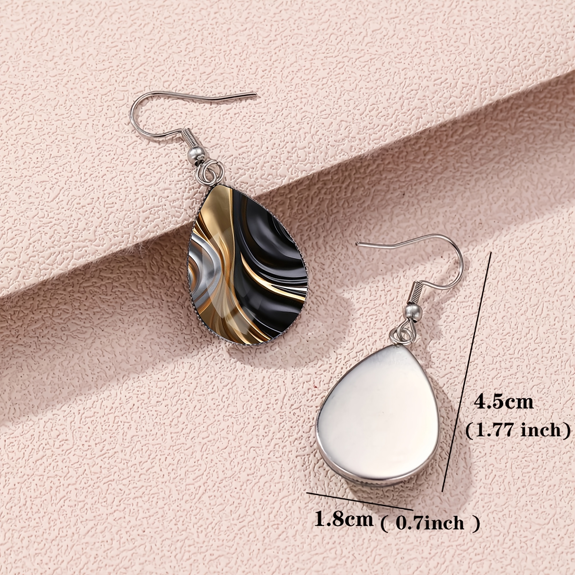 Unisex Black Golden Fluid Pattern Teardrop Earrings